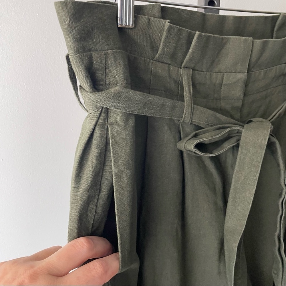 Boden Linen Cotton St Ives Paperbag Cropped Trouser Pant Belted Green Size 8 - Picture 4 of 9